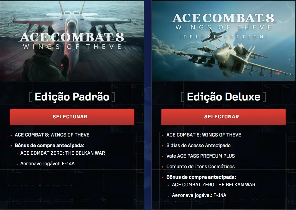 Versões padrão e deluxe de Ace Combat 8.