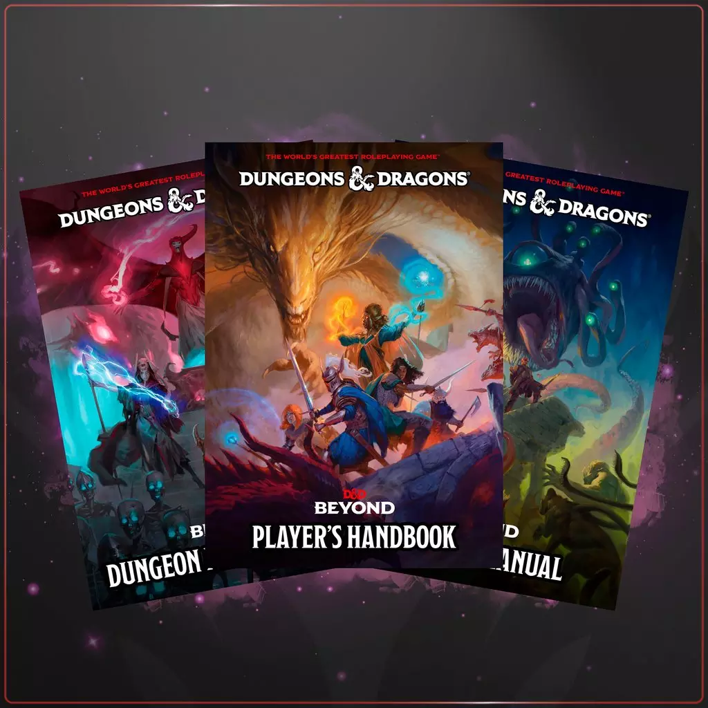 Capas originais em inglês dos 3 livros de Dungeons & Dragons 5.5e.